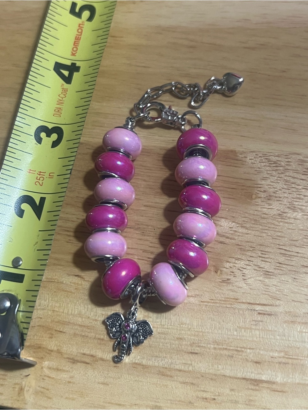 Pink Bead Charm Bracelet with Elephant Pendant B275